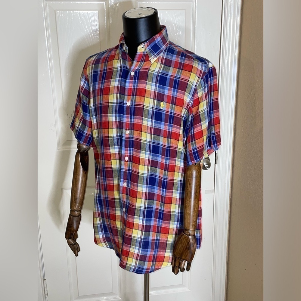 Rare Vintage Plaid Button Down Linen Classic Fit Large - Picture 2 of 10